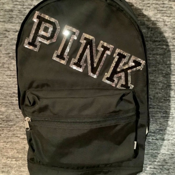 PINK Victoria's Secret Handbags - PINK Victoria's Secret Black Backpack with Silver Accents
